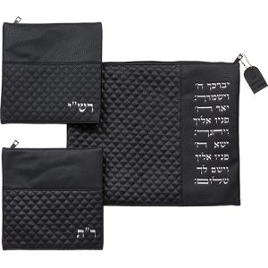 סט טלית תפילין רש"י ר' תם דמוי עור שחור